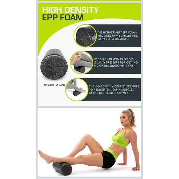 12in High Density Foam Roller Firm Full Body Massage Tool Yoga Pilates - Picture 7 of 9